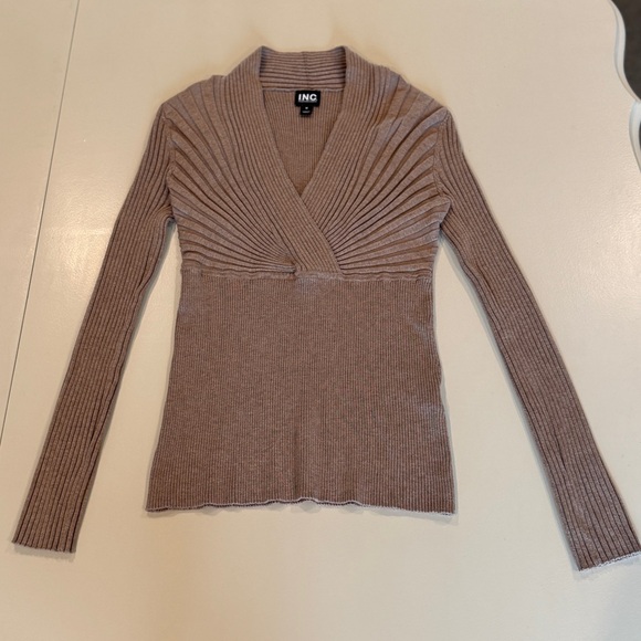 INC International Concepts Sweaters - INC International Concepts Ribbed Fitted V-Neck Sweater Size M Taupe